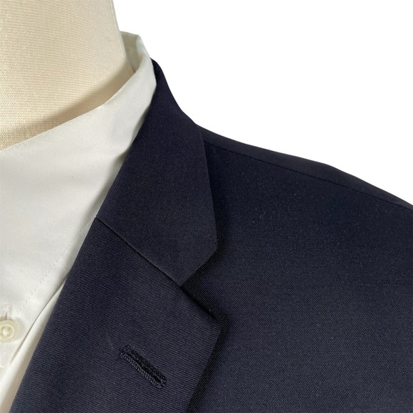 Tommy Hilfiger 2pc Suit Mens 48L Navy 100% Wool Two Button Flat Front Pants - Picture 4 of 16